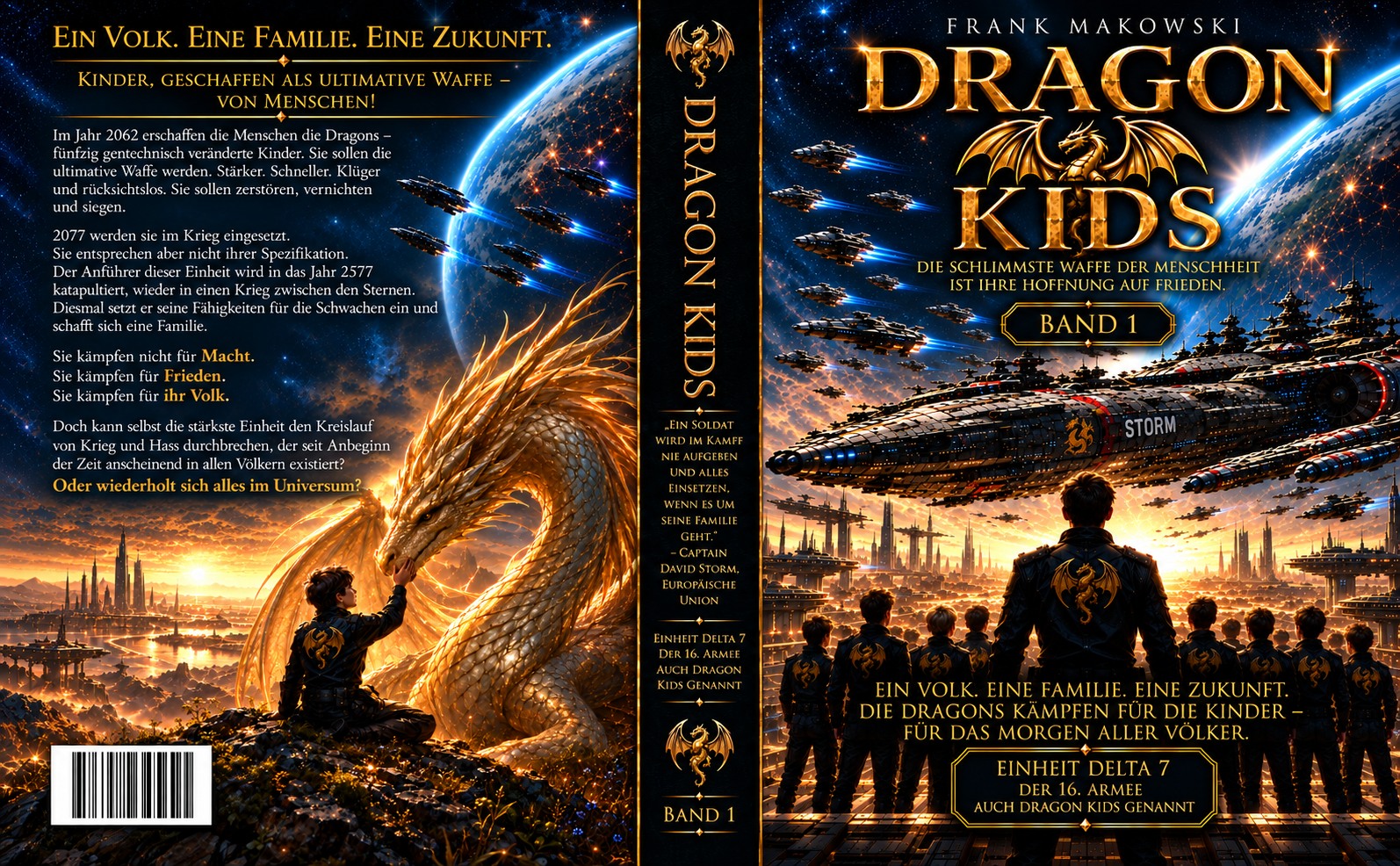 Vollständiger Buchumschlag von Dragon Kids Band 1 mit Rückseite, Buchrücken und Vorderseite